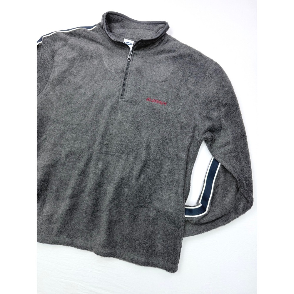 Vintage Old Navy Mens Quarter Zip Fleece Pullover Gray Striped Sleeve M